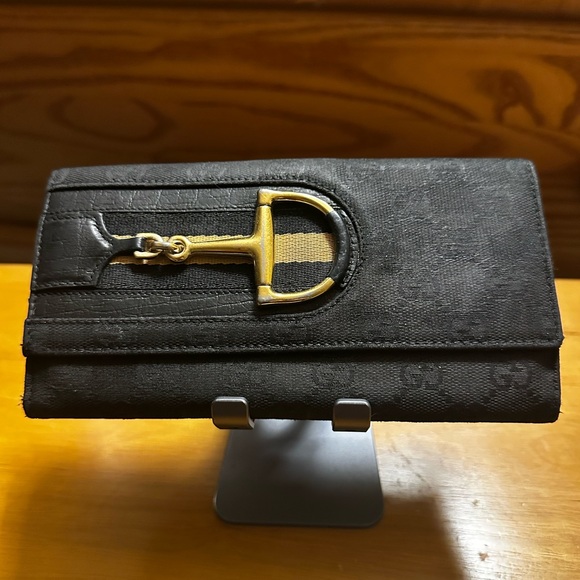 Gucci Black Canvas & Leather Wallet with Gold Horsebit Accent - Picture 2 of 9